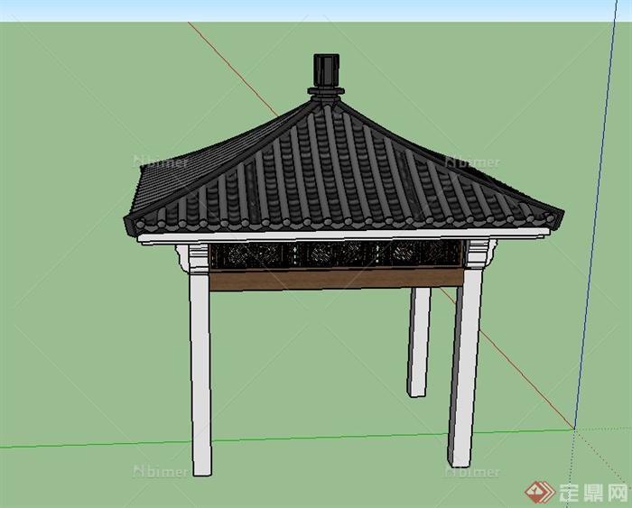 古典中式四角凉亭设计SU模型