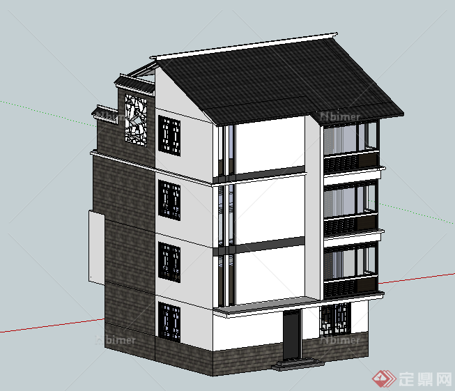 某古典中式独栋别墅建筑设计SU模型素材