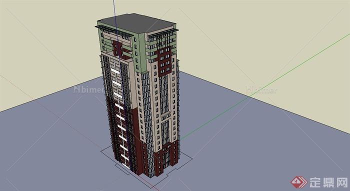 某简约现代风格高层公寓住宅建筑设计SU模型[原创