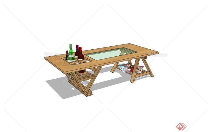 现代木制桌子设计su模型[原创]