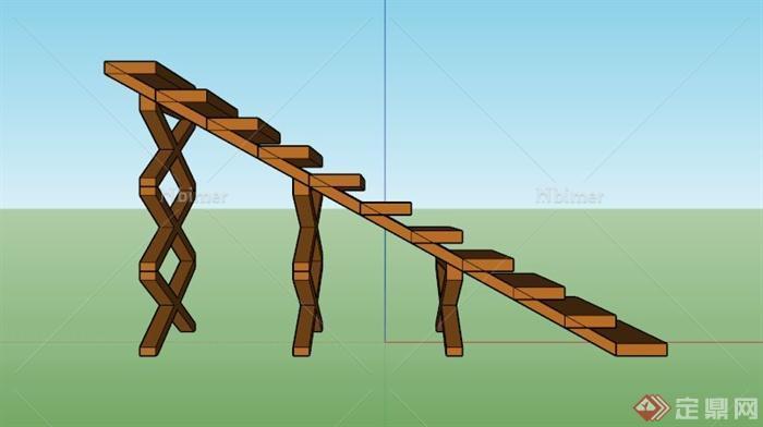 现代木制架空楼梯设计SU模型