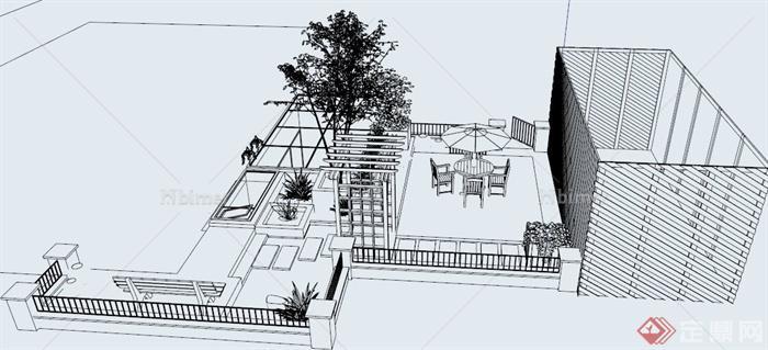 现代风格屋顶花园设计su模型[原创]