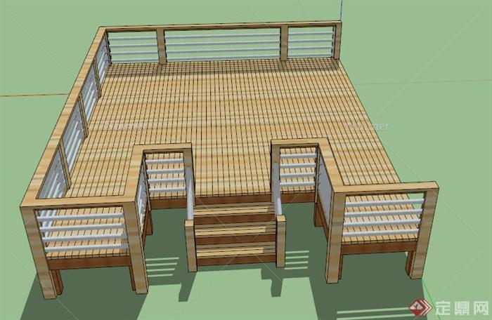 某现代木制平台SU模型