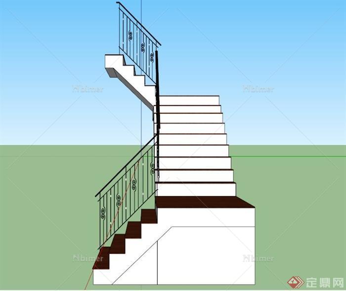 室内铁艺栏杆楼梯设计SU模型[原创]