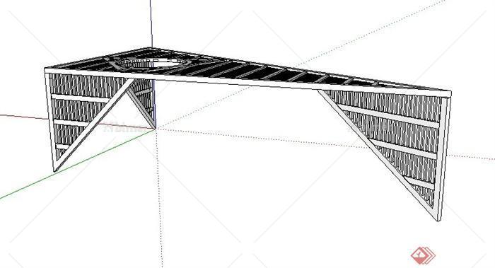 现代三角形顶廊架设计su模型[原创]