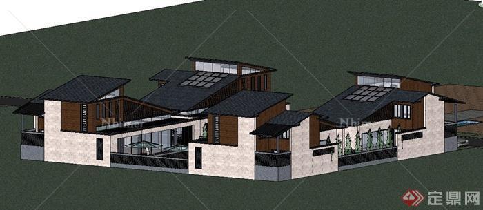 日式两层别墅建筑设计SU模型[原创]