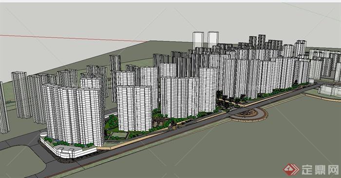 现代某高层小区住宅建筑基地规划设计SU模型[原创