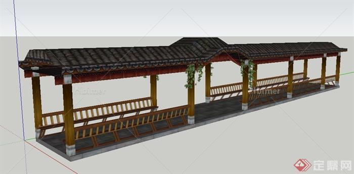 中式风格景观长廊su模型