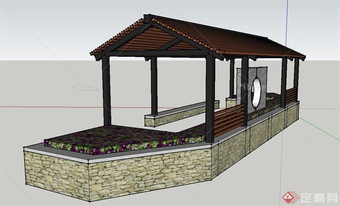 园林景观节点长方形亭子设计SU模型