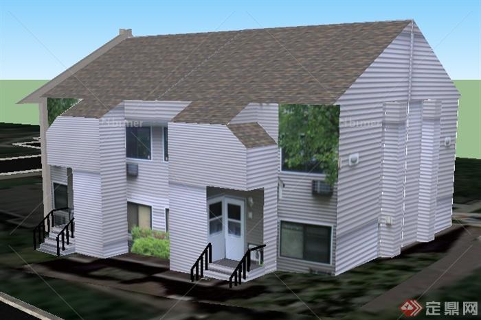 某现代双拼式住宅居住建筑设计SU模型
