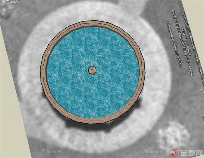 现代圆形喷泉水池设计su模型