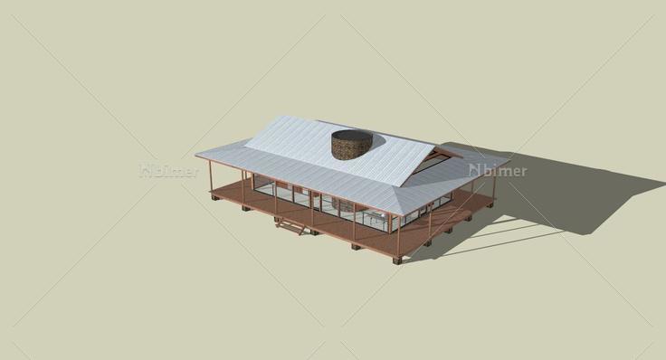 架空景观小别墅SketchUp模型(143052)su模型下载