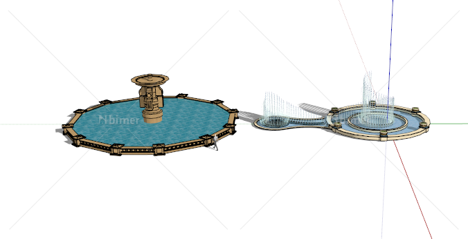 两个不同的欧式水钵水池喷泉水池设计su模型[原创
