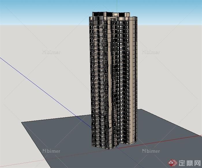 现代小区高层住宅楼建筑设计su模型[原创]
