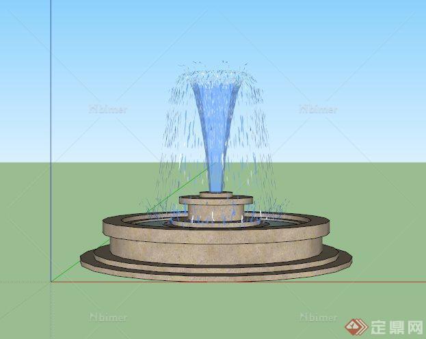 某现代圆形喷泉水池SU模型