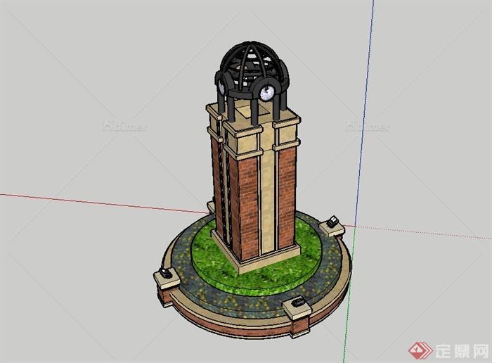 欧式风格详细完整的钟楼设计su模型[原创]