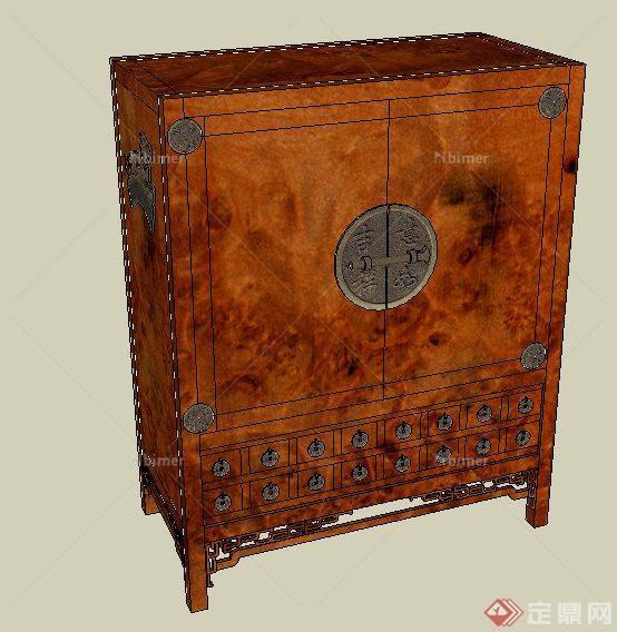 中式古朴柜子储物柜su模型[原创]