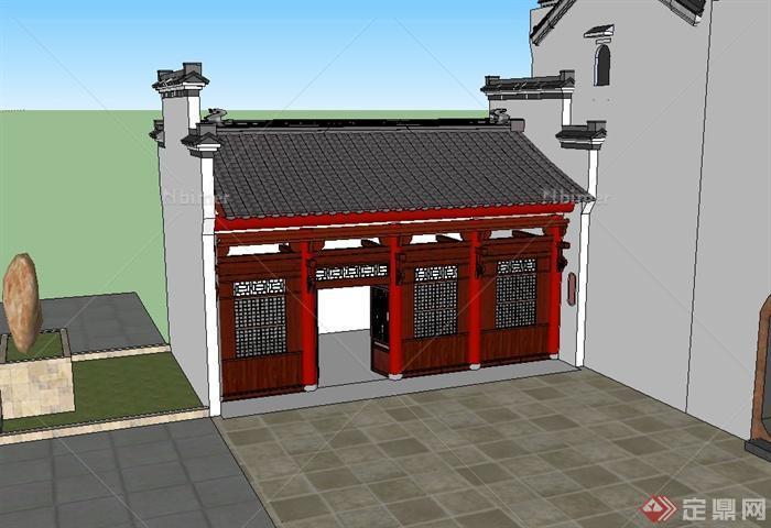古典中式单层餐馆建筑设计SU模型[原创]