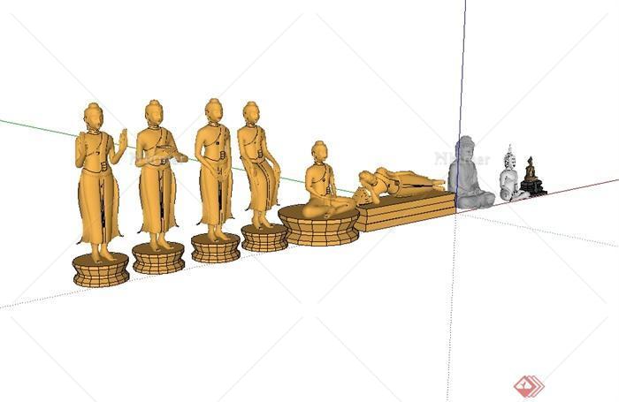 九种不同的佛像雕塑合集设计su模型[原创]