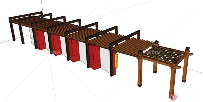 中式风格木制长廊架设计su模型