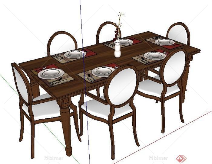 室内装饰白色椅子实木餐桌SU模型