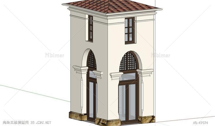 塔楼3门卫保安室 su模型3d