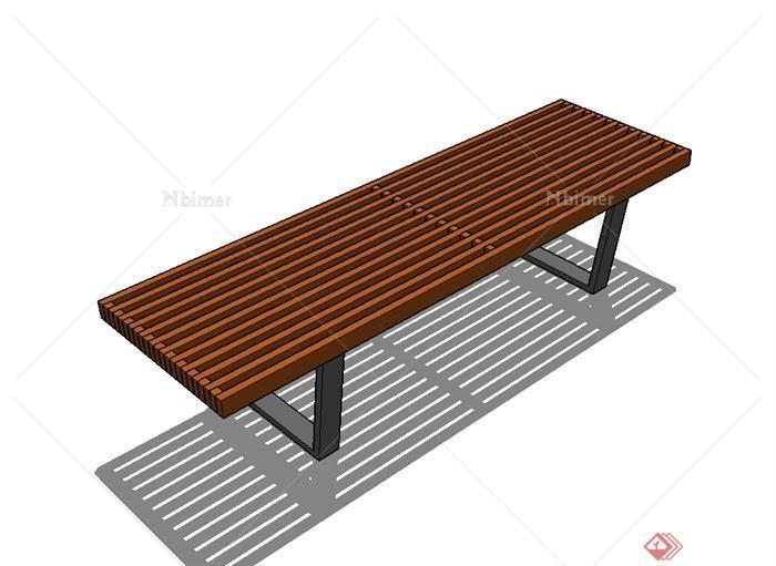 现代户外木质长条凳设计su模型[原创]