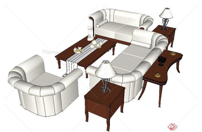 现代室内沙发茶几边柜设计SU模型