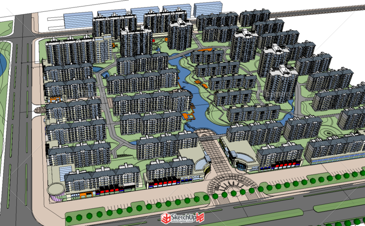 某小区规划，cad+su+效果图分享