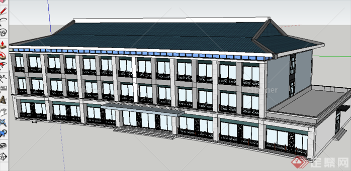 某现代风格宾馆酒店建筑设计SU模型素材4