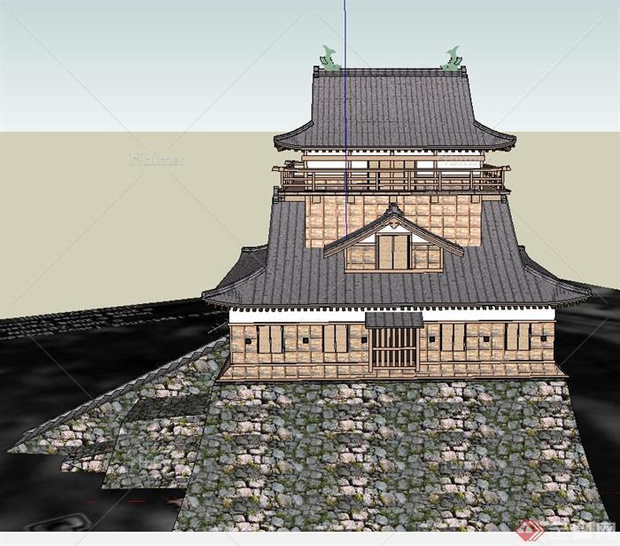 古典中式两层山地寺庙建筑设计SU模型