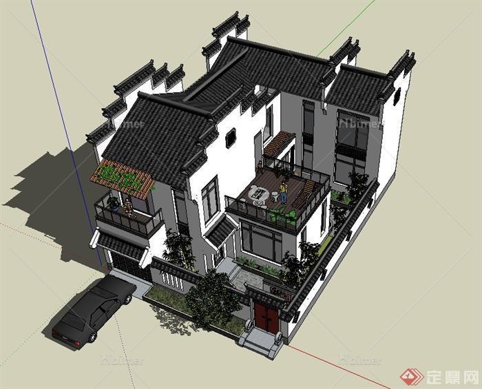 某带露台中式住宅建筑设计SU模型