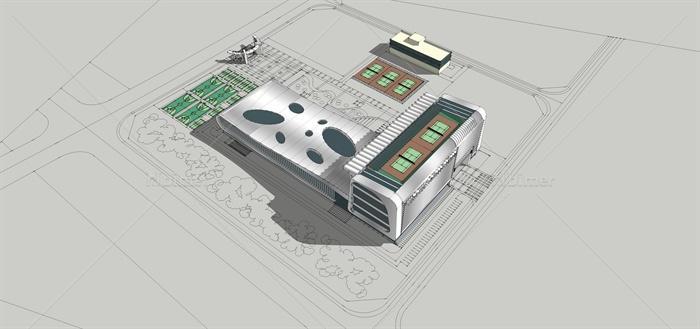 现代简约体育馆建筑及大门设计su模型