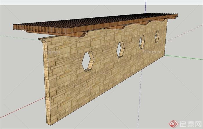 园林景观木廊架与景墙设计SU模型
