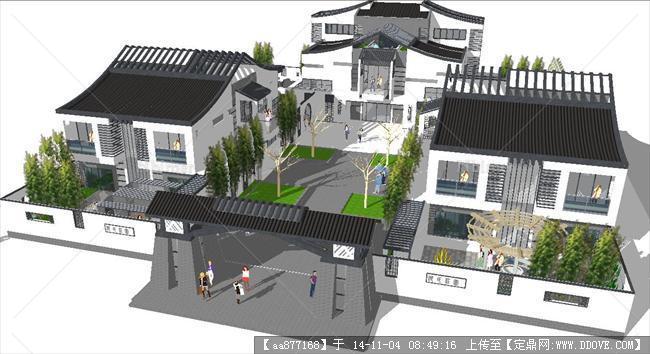 新中式别墅组合庭院精细SU设计模型