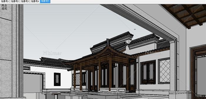 一层古典中式游客接待中心建筑Su精美设计模型[原