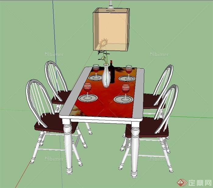 现代简约风格四人餐桌椅设计SU模型