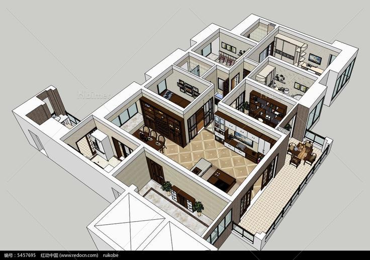 现代中式风样板间草图大师SU模型