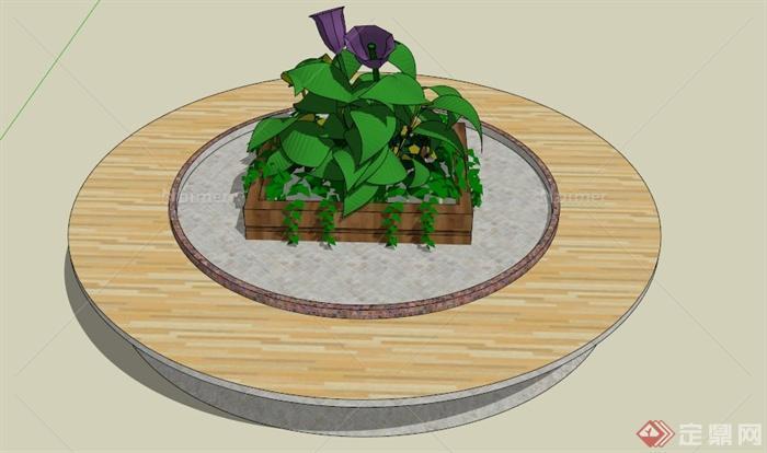 圆形花池坐凳设计SU模型