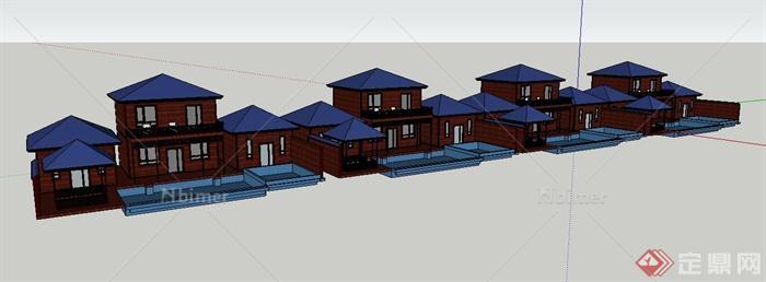 现代联排别墅住宅建筑设计su模型