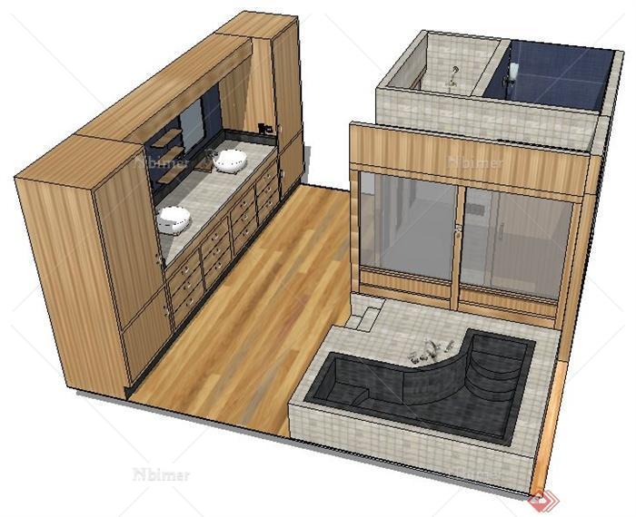 日式风格原木风卫生间室内设计su模型