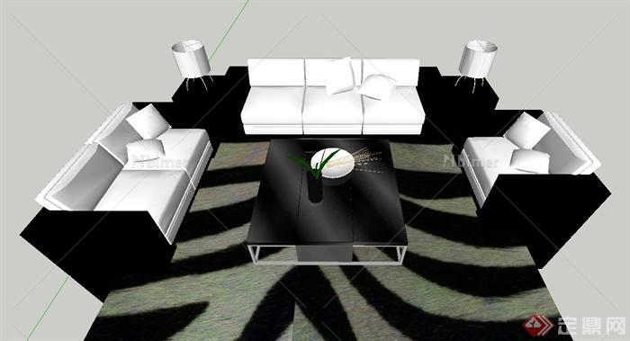 现代简约式风格客厅沙发组合设计SU模型