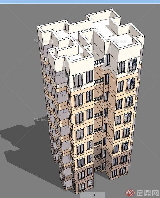 简约八层点式住宅楼建筑设计su模型