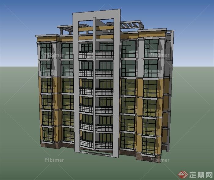 现代六层住宅楼建筑设计su模型