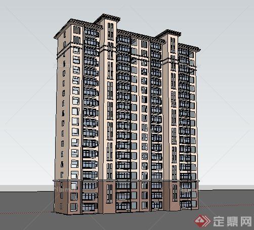 现代高层公寓楼住宅建筑设计su单体模型[原创]