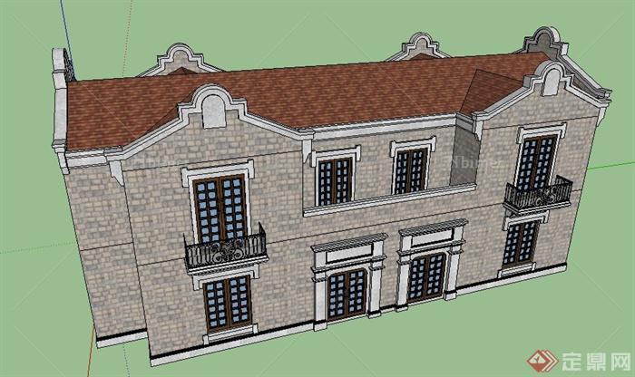 新古典风格二层双拼住宅建筑设计su模型