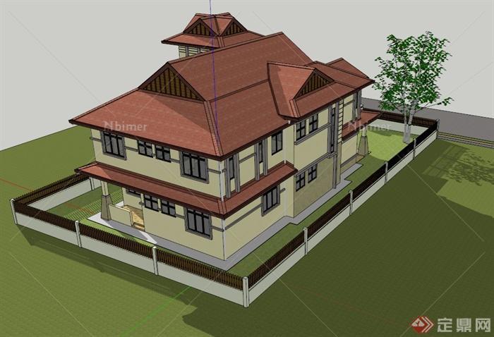 东南亚风格别墅建筑设计SU模型
