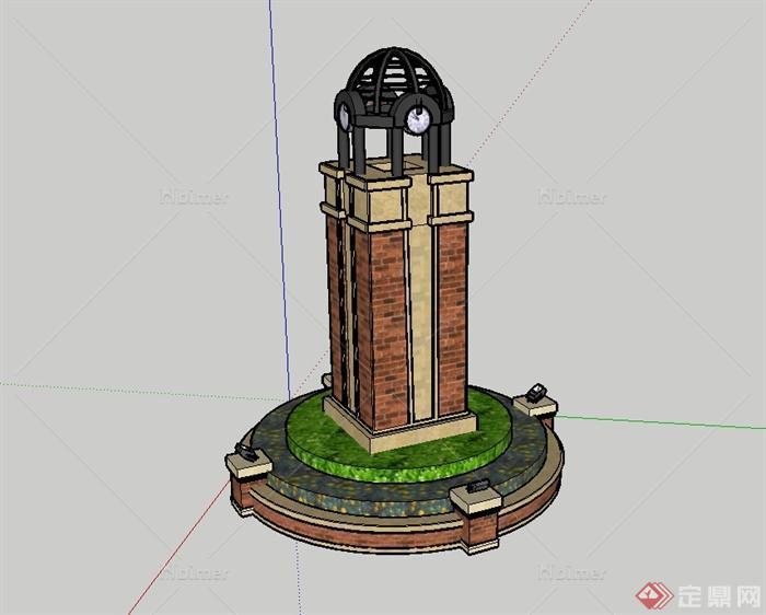 欧式风格详细完整的钟楼设计su模型[原创]
