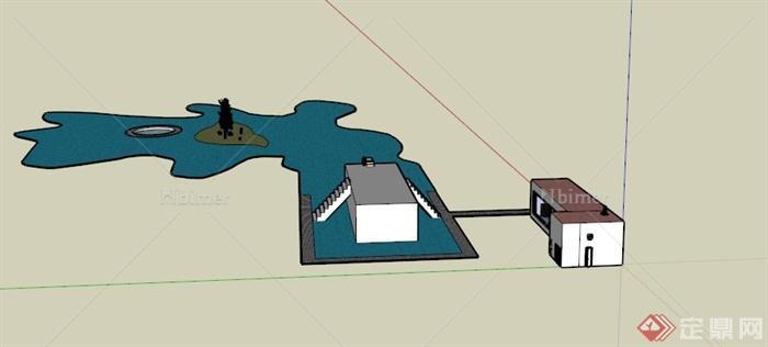 某现代临水住宅建筑景观设计SU模型