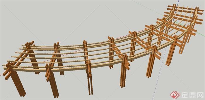 现代风格弧形木花廊架su模型